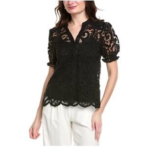 Nanette Nanette Lepore Lace Blouse Women's Western Boho Sheer Button Euro Summer